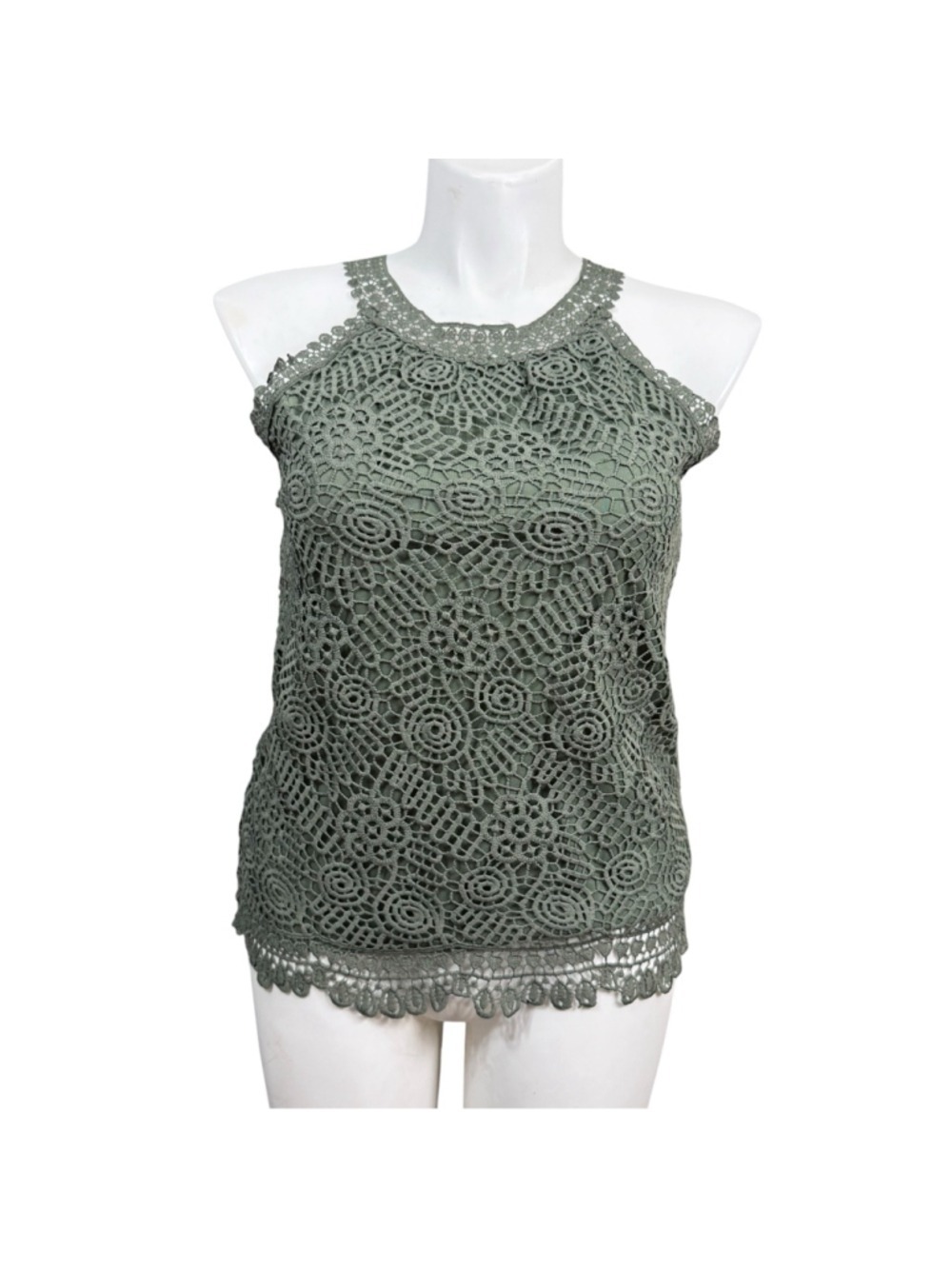Adiva Sage Green Crochet Lace Sleeveless Top Medium NWT